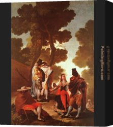 Maja Canvas Paintings - The Maja and the Masked Men by Francisco de Goya