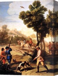 Goya Canvas Paintings - The Quail Shoot by Francisco de Goya