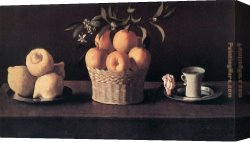 Francisco Miralles Canvas Paintings - Still life with Oranges by Francisco de Zurbaran