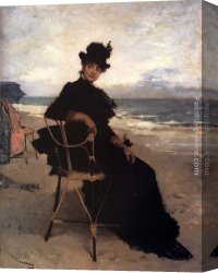 Francisco Miralles Canvas Paintings - A Lady Seated On A Veranda by Francisco Miralles