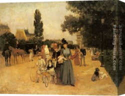 Francisco Miralles Canvas Paintings - Avenue Foch with a View of the Arc de Triomphe by Francisco Miralles