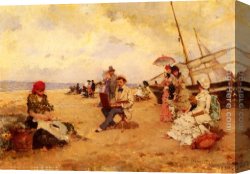 Francisco Miralles Canvas Paintings - The Artist Sketching On A Beach by Francisco Miralles