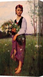 The Grape Pickers Canvas Paintings - The Flower Picker by Francois Alfred Delobbe