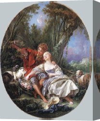 Boucher Canvas Paintings - Shepherd and Shepherdess Reposing by Francois Boucher