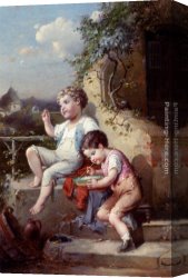 Anne-francois-louis Canvas Paintings - Soap Bubbles And Reading About Fashion (Pic 2) by Francois-Louis Lanfant de Metz