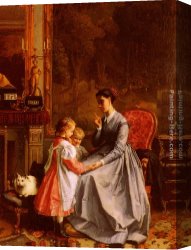 Anne-francois-louis Canvas Paintings - The New Nanny by Francois-Louis Lanfant de Metz