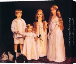 Cadogan Canvas Paintings - Portrait of Fraunces, Beatrice, James and Synfye by Frank Cadogan Cowper