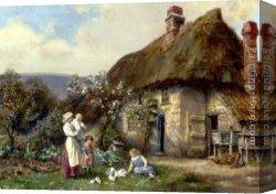 Gingerbread Cottage Canvas Paintings - In A Cottage Garden by Frank Moss Bennett