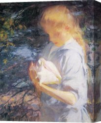 Ambrosius Benson Canvas Paintings - Eleanor Holding a Shell by Frank Weston Benson