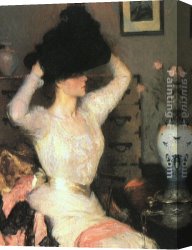 Ambrosius Benson Canvas Paintings - Lady Trying On a Hat by Frank Weston Benson