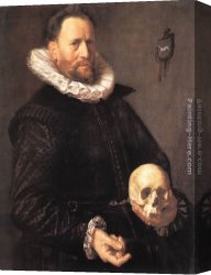Portrait of an Old Man Canvas Paintings - Portrait of a Man Holding a Skull by Frans Hals