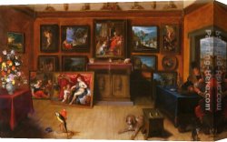 Picture Gallery with Views of Modern Rome Canvas Paintings - A Picture Gallery With A Man Of Science Making Measurements On A Globe by Frans the younger Francken