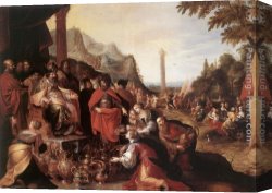 Ponies, a Calf And Poultry in a Farmyard Canvas Paintings - Worship of the Golden Calf by Frans the younger Francken