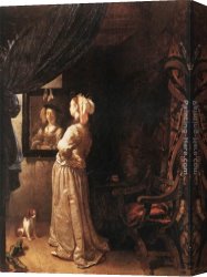 Woman with a Mirror Canvas Paintings - Woman before the mirror - detail by Frans van Mieris