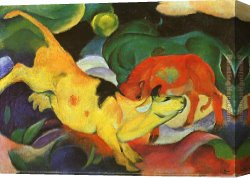 Yellow Canvas Paintings - Cows Yellow Red Green by Franz Marc