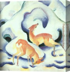Snow Canvas Paintings - Deer in the Snow by Franz Marc