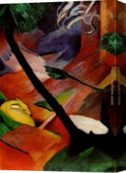 Franz Dvorak Canvas Paintings - Deer in the Woods II by Franz Marc