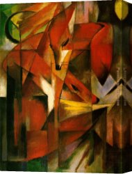 Franz Dvorak Canvas Paintings - Foxes by Franz Marc