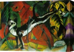 Franz Dvorak Canvas Paintings - hree Cats by Franz Marc
