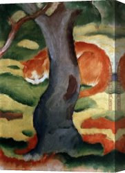 Hund Fuchs Und Katze Canvas Paintings - Katze unter einem Baum by Franz Marc