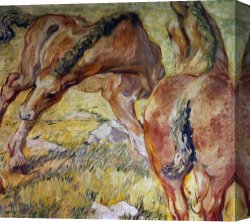 Hund Fuchs Und Katze Canvas Paintings - Mutterpferd und Fohlen by Franz Marc