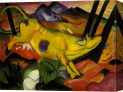 Yellow Canvas Paintings - yellow cow by Franz Marc