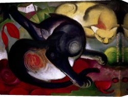 Franz Dvorak Canvas Paintings - Zwei Katzen by Franz Marc