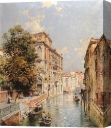 Unterberger Canvas Paintings - A View in Venice, Rio S. Marina by Franz Richard Unterberger