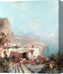 Unterberger Canvas Paintings - Amalfi, Golfe de Salerne by Franz Richard Unterberger