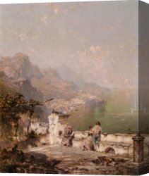 Unterberger Canvas Paintings - Amalfi, The Gulf Of Salerno by Franz Richard Unterberger