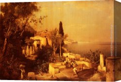 Unterberger Canvas Paintings - Les Pecheurs Sur La Terrasse by Franz Richard Unterberger