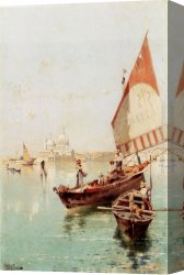 Unterberger Canvas Paintings - Sailboat In A Venetian Lagoon by Franz Richard Unterberger