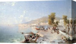 Unterberger Canvas Paintings - Vietri Sul Mare, Looking Towards Salerno by Franz Richard Unterberger