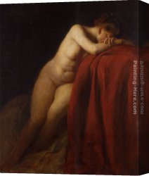 Junge Frau Mit Strohhut Als Verk Canvas Paintings - Mit Rotem Thuch by Franz Von Defregger