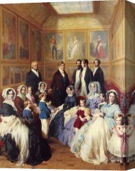 Family Canvas Paintings - Queen Victoria and Prince Albert with the Family of King Louis Philippe at the Chateau D'Eu by Franz Xavier Winterhalter