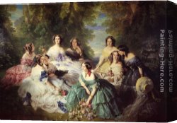 Ladies Canvas Paintings - The Empress Eugenie Surrounded by her Ladies in Waiting by Franz Xavier Winterhalter
