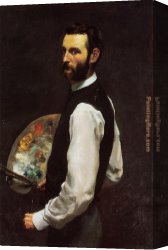 Palette Knife Canvas Paintings - Self-Portrait with Palette by Frederic Bazille