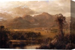 Highland Cattle Grazing by a Mountain Stream Canvas Paintings - Mountains of Ecuador by Frederic Edwin Church