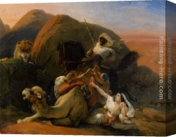 Family Canvas Paintings - Surprising an Arab Family by Frederic Henri Schopin