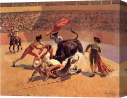 Fight Canvas Paintings - Bull Fight in Mexico by Frederic Remington