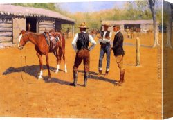 Ponies, a Calf And Poultry in a Farmyard Canvas Paintings - Buying Polo Ponies in the West by Frederic Remington