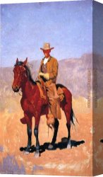 Horse Canvas Paintings - Mounted Cowboy in Chaps with Race Horse by Frederic Remington