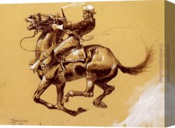 Remington Canvas Paintings - Ugly Oh The Wild Charge He Made by Frederic Remington