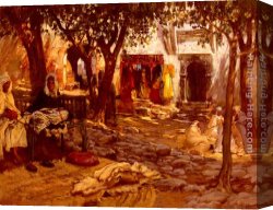 A Mediterranean Courtyard Canvas Paintings - An Eastern Courtyard by Frederick Arthur Bridgman