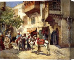 Arthur Canvas Paintings - Marketplace in North Africa by Frederick Arthur Bridgman