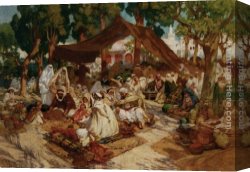 Arthur Canvas Paintings - North African Market by Frederick Arthur Bridgman