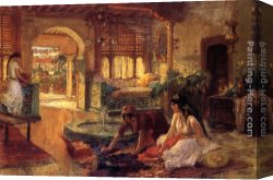 Interior Canvas Paintings - Orientalist Interior by Frederick Arthur Bridgman
