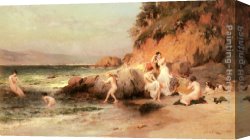 Arthur Canvas Paintings - The Bathing Beauties by Frederick Arthur Bridgman