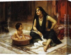 Bridgman Canvas Paintings - The Bathing Cove by Frederick Arthur Bridgman