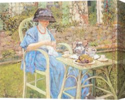 Sunny Breakfast Canvas Paintings - Breakfast in the Garden by Frederick Carl Frieseke